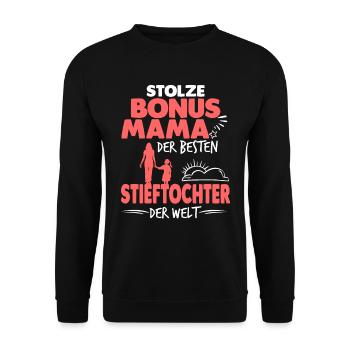 Bonus Mama Stieftochter Stiefmutter - Unisex Pullover - Schwarz - Vorne - Alina (178cm) & Michal (187cm)
