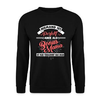 Bonus Mama Stiefmama Stiefmutter - Unisex Pullover - Schwarz - Vorne - Alina (178cm) & Michal (187cm)