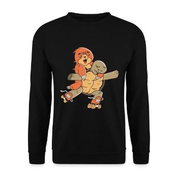 Turtle with sloth on roller skates - Unisex Sweatshirt - black - Front - Alina (178cm) & Michal (187cm)