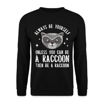 Waschbär Racoon Frettchen Marder Tier Geschenk - Unisex Pullover - Schwarz - Vorne - Alina (178cm) & Michal (187cm)