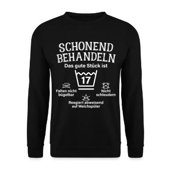 Schonend Behandeln 17 Geschenk Zum 17. Geburtstag - Unisex Pullover - Schwarz - Vorne - Alina (178cm) & Michal (187cm)