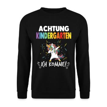 Kindergarten Kita Tagesmutter Einhorn - Unisex Pullover - Schwarz - Vorne - Alina (178cm) & Michal (187cm)