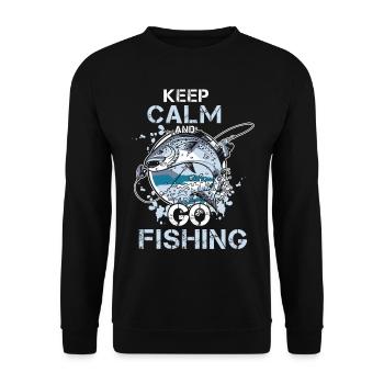 Für richtige Angler - KEEP CALM AND GO FISHING - Unisex Pullover - Schwarz - Vorne - Alina (178cm) & Michal (187cm)