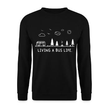 Living A Bus Life I Retro Camping Holiday Bus Driver - Unisex Sweatshirt - black - Front - Alina (178cm) & Michal (187cm)