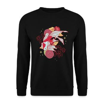Koi Flowers Floral - Unisex Sweatshirt - black - Front - Alina (178cm) & Michal (187cm)