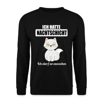 Nachtschicht Lustige Sprüche Katze Krankenpfleger - Unisex Pullover - Schwarz - Vorne - Alina (178cm) & Michal (187cm)