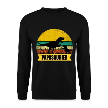 Papasaurier Vintage Vater Dinosaurier Vatertag - Unisex Pullover - Schwarz - Vorne - Alina (178cm) & Michal (187cm)