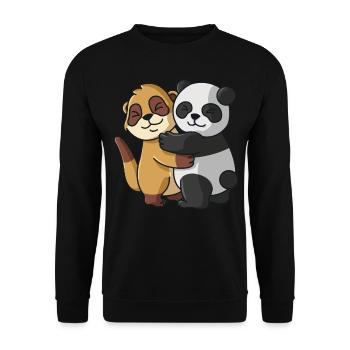 Meerkat Panda cute Hug Cuddle Animals - Unisex Sweatshirt - black - Front - Alina (178cm) & Michal (187cm)