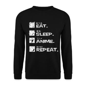 Eat Sleep Anime Repeat - Kawaii Otaku Japan Kanji - Unisex Sweatshirt - black - Front - Alina (178cm) & Michal (187cm)