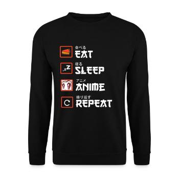 Eat Sleep Anime Repeat - Kawaii Otaku Japan Kanji - Unisex Sweatshirt - black - Front - Alina (178cm) & Michal (187cm)