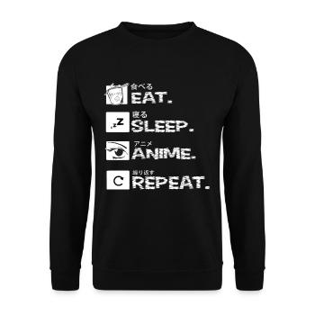 Eat Sleep Anime Repeat - Kawaii Otaku Japan Kanji - Unisex Sweatshirt - black - Front - Alina (178cm) & Michal (187cm)