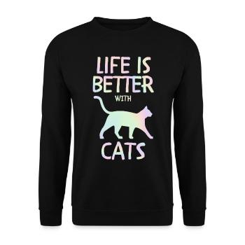 La vie est un cadeau de chat avec les chats - Sweat-shirt Unisexe - noir - Devant - Alina (178cm) & Michal (187cm)