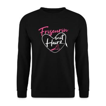 Friseurin Frisörin mit Hairz Geschenk - Unisex Pullover - Schwarz - Vorne - Alina (178cm) & Michal (187cm)