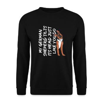Deutscher Schäferhund Kopf drehen Hundebesitzer - Unisex Pullover - Schwarz - Vorne - Alina (178cm) & Michal (187cm)