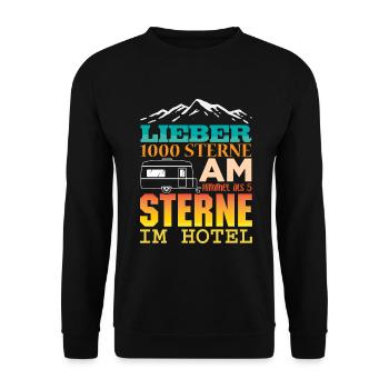 Camper Camping Wohnwagen Spruch Urlaub - Unisex Pullover - Schwarz - Vorne - Alina (178cm) & Michal (187cm)