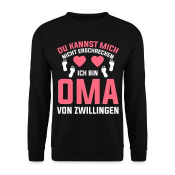 Großmutter Von Zwillingen Oma - Unisex Pullover - Schwarz - Vorne - Alina (178cm) & Michal (187cm)