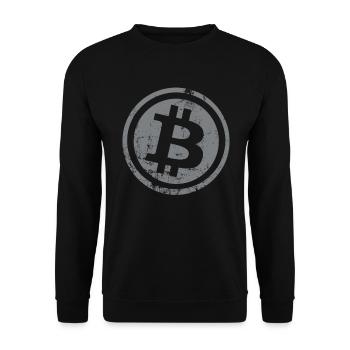 Bitcoin Button Kryptowährungen Bitcoins - Unisex Pullover - Schwarz - Vorne - Alina (178cm) & Michal (187cm)