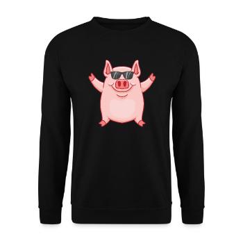 Lustiger Schweine Spruch als Geschenk - Unisex Pullover - Schwarz - Vorne - Alina (178cm) & Michal (187cm)