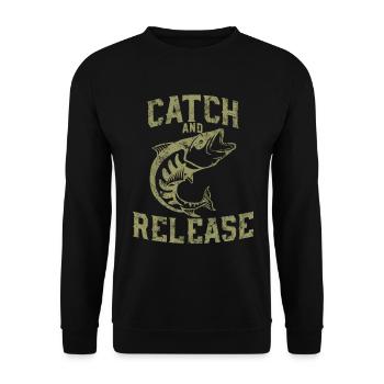Für richtige Angler - Catch and Release - Unisex Pullover - Schwarz - Vorne - Alina (178cm) & Michal (187cm)