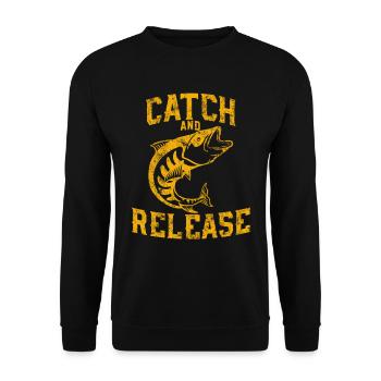 Für richtige Angler - Catch and Release - Unisex Pullover - Schwarz - Vorne - Alina (178cm) & Michal (187cm)
