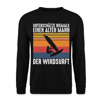 Alter Mann | Windsurfen Windsurfer Retro Style - Unisex Pullover - Schwarz - Vorne - Alina (178cm) & Michal (187cm)