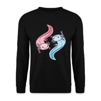 Axolotl Yin Yang Kawaii Mexikanisches Fischtier - Unisex Pullover - Schwarz - Vorne - Alina (178cm) & Michal (187cm)