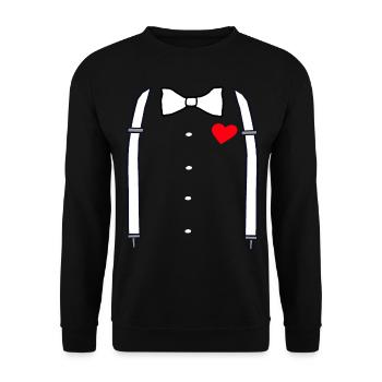 Suspenders and bow tie with hearts JGA fun shirt - Unisex Sweatshirt - black - Front - Alina (178cm) & Michal (187cm)