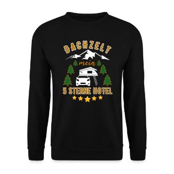 Dachzelt Mein 5 Sterne Hotel Camping Urlaub Spruch - Unisex Pullover - Schwarz - Vorne - Alina (178cm) & Michal (187cm)