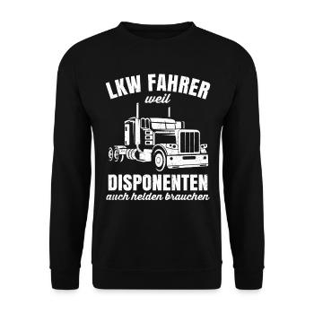 LKW Fahrer Tshirt Fahrer Sattelzug Spedition Last - Unisex Pullover - Schwarz - Vorne - Alina (178cm) & Michal (187cm)