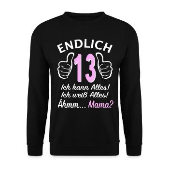 13. Geburtstag 13 Jahre Pubertät Endlich 13 Ich - Unisex Pullover - Schwarz - Vorne - Alina (178cm) & Michal (187cm)