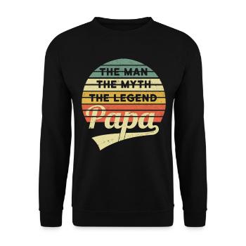 Papa Vatertag Vintage Myth Legend Spruch Retro - Unisex Pullover - Schwarz - Vorne - Alina (178cm) & Michal (187cm)