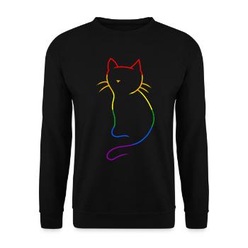 Katze LGBT Bunt Gay Pride Regenbogen Valentin - Unisex Pullover - Schwarz - Vorne - Alina (178cm) & Michal (187cm)