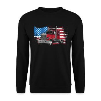 USA American Flag Truck Trucker Truck Gift - Unisex Sweatshirt - black - Front - Alina (178cm) & Michal (187cm)