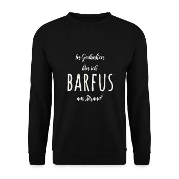 In Gedanken bin ich barfuß am Strand Beach Spruch - Unisex Pullover - Schwarz - Vorne - Alina (178cm) & Michal (187cm)