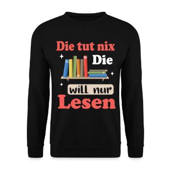 Buch Lesen Literatur Geschenk Bücher Bücherei - Unisex Pullover - Schwarz - Vorne - Alina (178cm) & Michal (187cm)