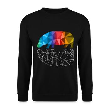 Nilperd Geschenk Hippo Bunt Kunstwerk Geometrie - Unisex Pullover - Schwarz - Vorne - Alina (178cm) & Michal (187cm)