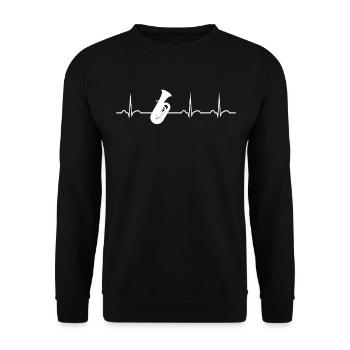 Tubaspieler Herzschlag Brass Band Jazz Tuba - Unisex Pullover - Schwarz - Vorne - Alina (178cm) & Michal (187cm)