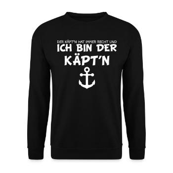 Kapitän | Ich bin der Käptn lustige Kapitän Spruch - Unisex Pullover - Schwarz - Vorne - Alina (178cm) & Michal (187cm)