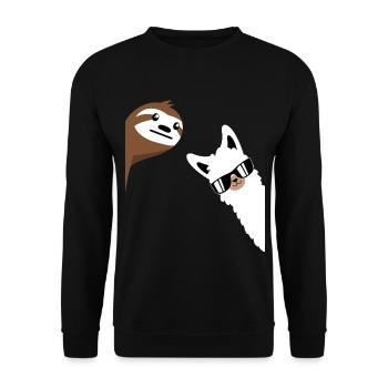 Alpagas lama paresseux ferme animaux bureau travail amusant - Sweat-shirt Unisexe - noir - Devant - Alina (178cm) & Michal (187cm)