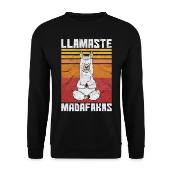 Lama Yoga Alpaka Llamaste Geschenk Retro Vintage - Unisex Pullover - Schwarz - Vorne - Alina (178cm) & Michal (187cm)