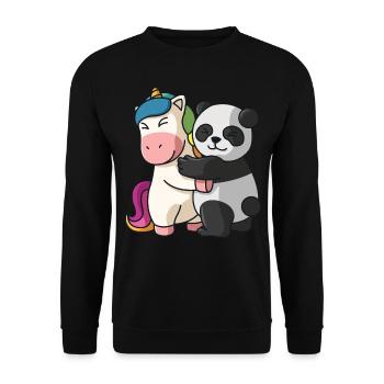 Einhorn Panda Einhörner niedliche Tiere knuddeln - Unisex Pullover - Schwarz - Vorne - Alina (178cm) & Michal (187cm)