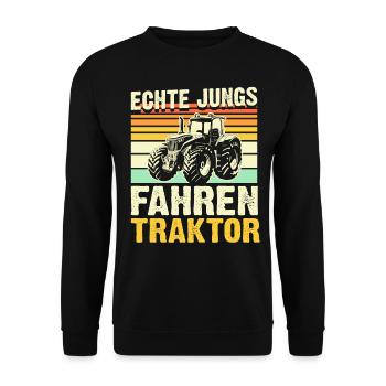 Traktor Bauer Landwirt Echte Jungs fahren Traktor - Unisex Pullover - Schwarz - Vorne - Alina (178cm) & Michal (187cm)
