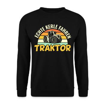 Traktor Männer Geschenk | Bauer Landwirt Retro - Unisex Pullover - Schwarz - Vorne - Alina (178cm) & Michal (187cm)