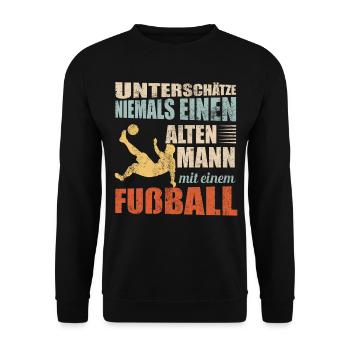 Fußball Fussball alter Mann Retro Geschenk - Unisex Pullover - Schwarz - Vorne - Alina (178cm) & Michal (187cm)