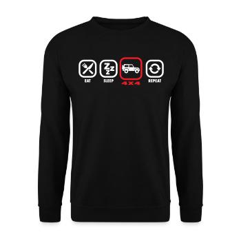 4X4 Driver - Eat Sleep 4X4 Repeat - Unisex Pullover - Schwarz - Vorne - Alina (178cm) & Michal (187cm)