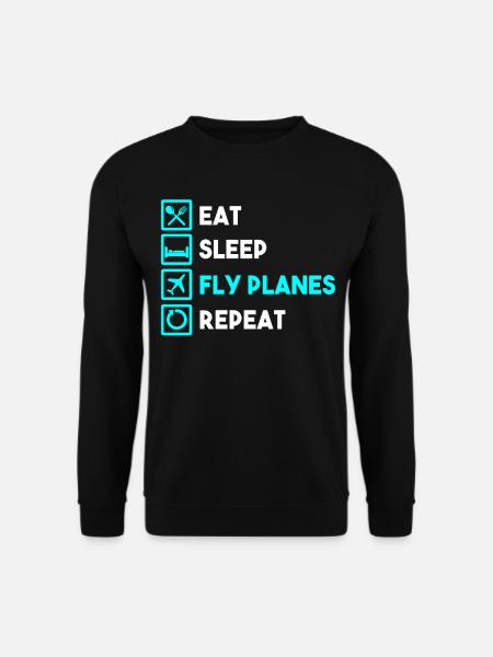 Eay Sleep Fly Planes Repeat Aircraft Pilot Co-pilo - Unisex Pullover - Schwarz