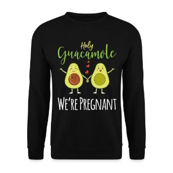 Wir sind schwanger! Lustig Avocado Schwangerschaft - Unisex Pullover - Schwarz - Vorne - Alina (178cm) & Michal (187cm)