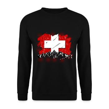 Schweiz Swiss Schweizer Geschenk Alpen Berge Fahne - Unisex Pullover - Schwarz - Vorne - Alina (178cm) & Michal (187cm)