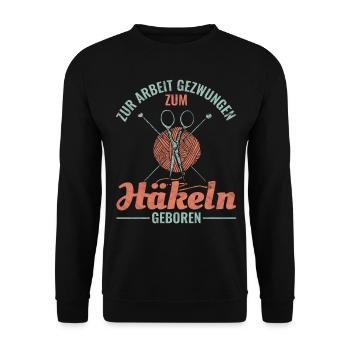 Zur Arbeit gezwungen zum Häkeln geboren - Unisex Pullover - Schwarz - Vorne - Alina (178cm) & Michal (187cm)