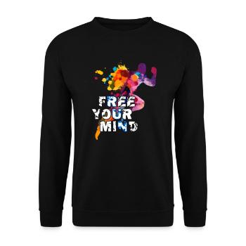 Free your mind - RUN - Sport Laufen Marathon - Unisex Pullover - Schwarz - Vorne - Alina (178cm) & Michal (187cm)